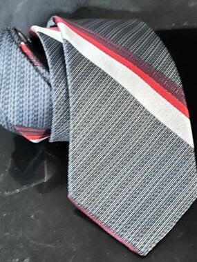 Sears Tie Maroon Gray Silver Vintage EUC Mens Necktie Striped Stripe
